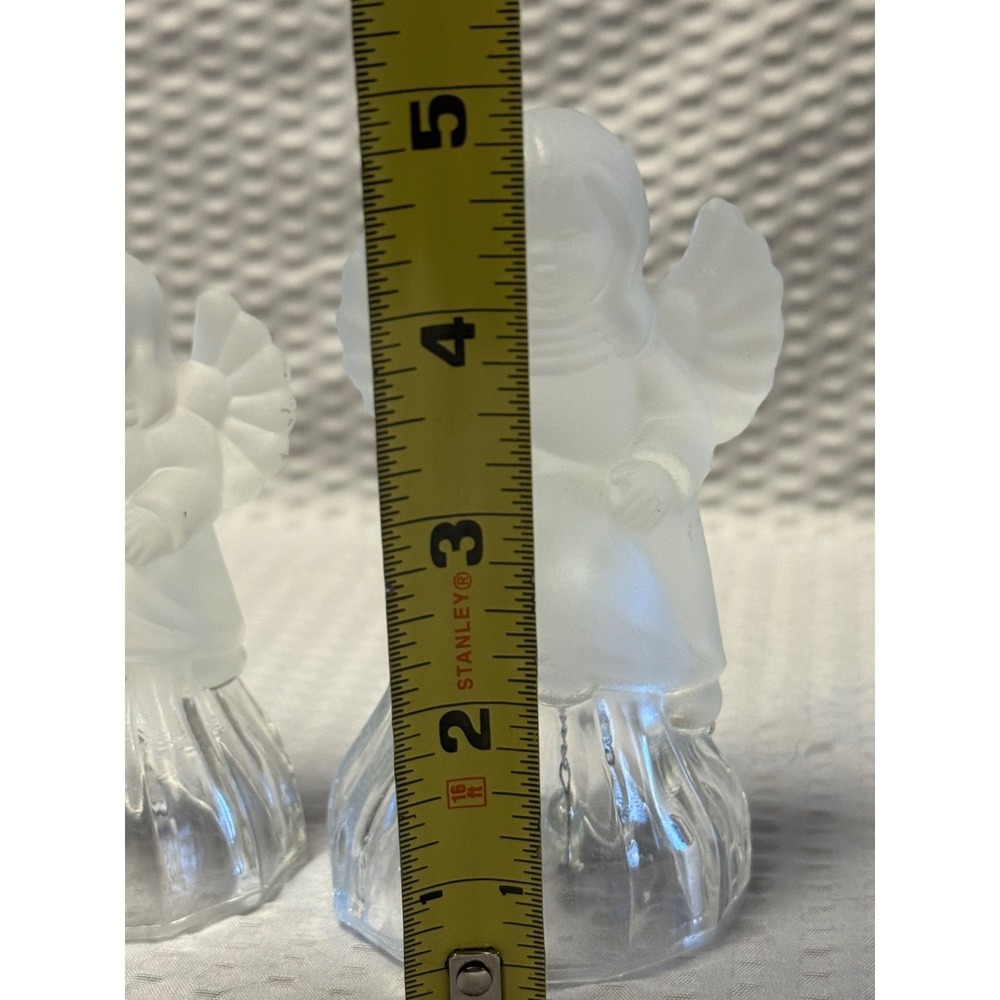 2 Goebel Bell Glass Angel Frosted Satin Sitting On Clear Bell 24%‎ Lead Crystal - Picture 4 of 16